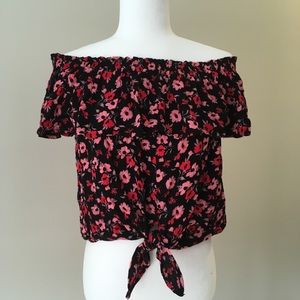 Express tie front off the shoulder top